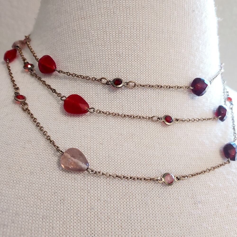 Red Beaded Layered Necklace - Picture 3 of 5